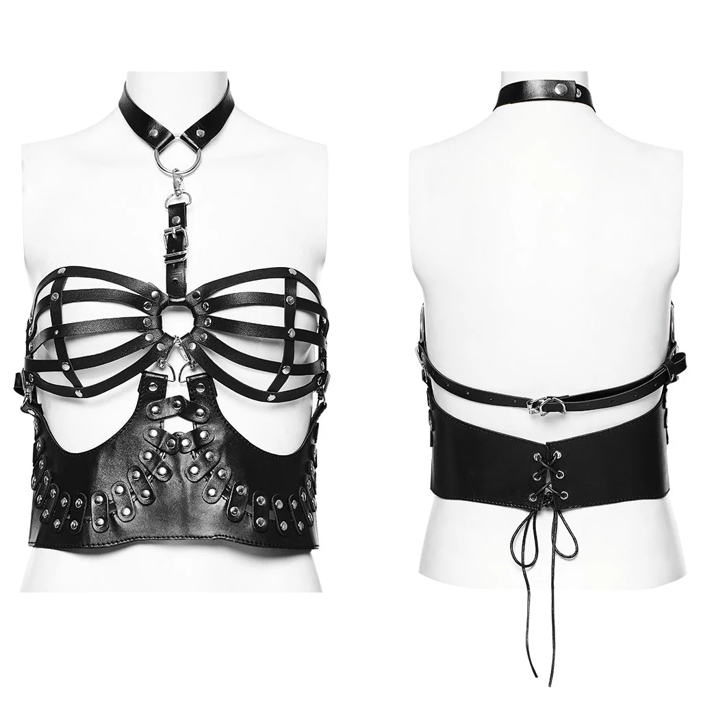WS-604YDF Edgy Strappy Punk Corset with Buckle Harness Details - Image 7