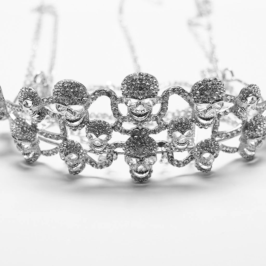 WS-605FSF Gothic Silver Skull Crown with Dramatic Chain Details - Image 12