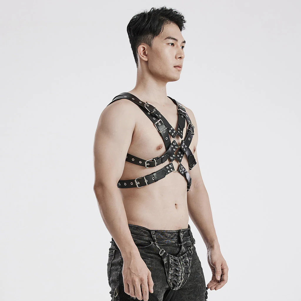 WS-606BDM Gothic Punk Leather Body Harness Adjustable Straps - Image 3