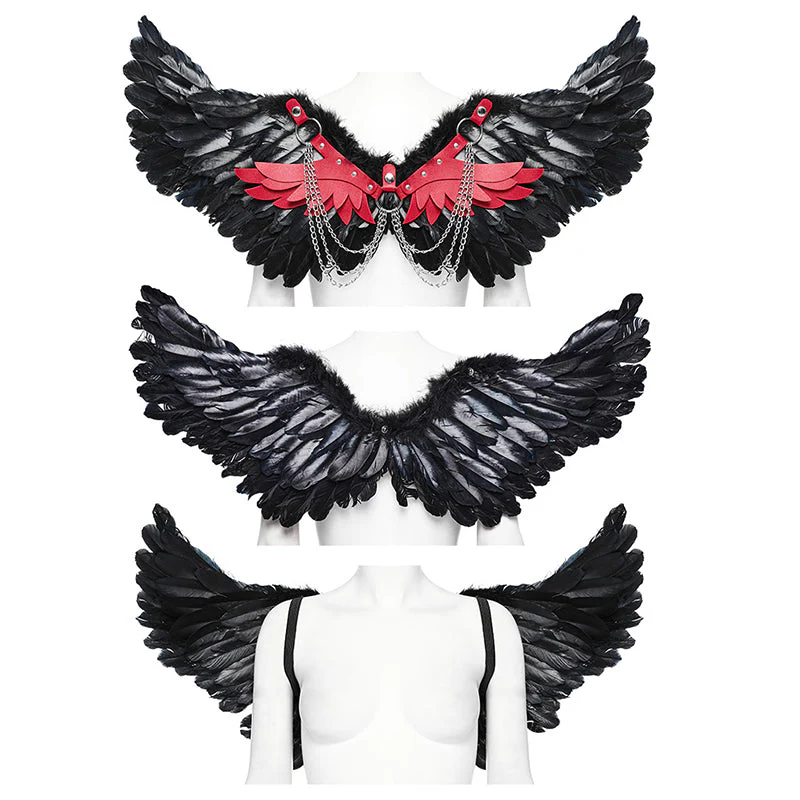 WS-609BDF Pink Feather Wing Harness with Chains Punk Accessories - Image 22
