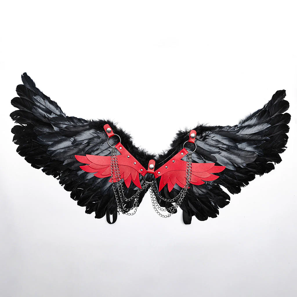 WS-609BDF Pink Feather Wing Harness with Chains Punk Accessories - Image 28