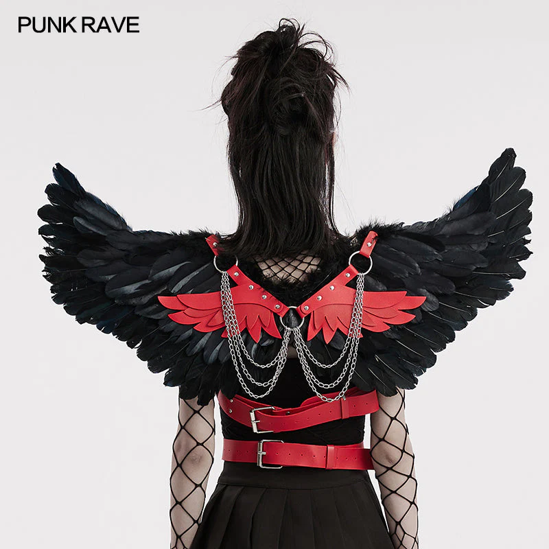 WS-609BDF Pink Feather Wing Harness with Chains Punk Accessories - Image 51