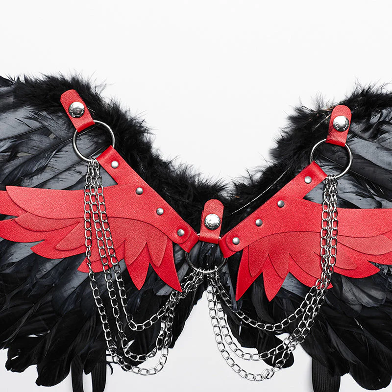 WS-609BDF Pink Feather Wing Harness with Chains Punk Accessories - Image 53