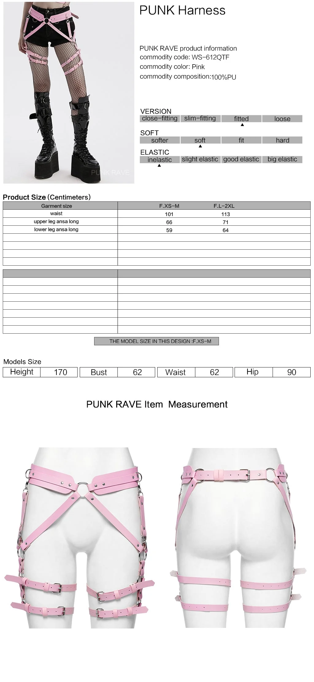 WS-612QTF Pink Gothic Leg Harness Punk Accessories Adjustable Fashion Belt Straps - Image 2