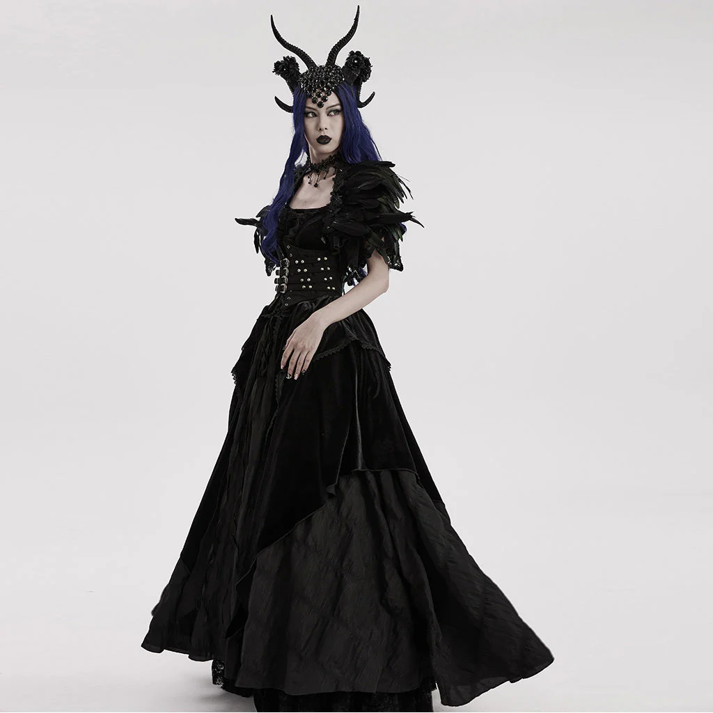 WS-613FSF Gothic Demon Horn Headdress with Floral and Gemstone Detailing - Image 14