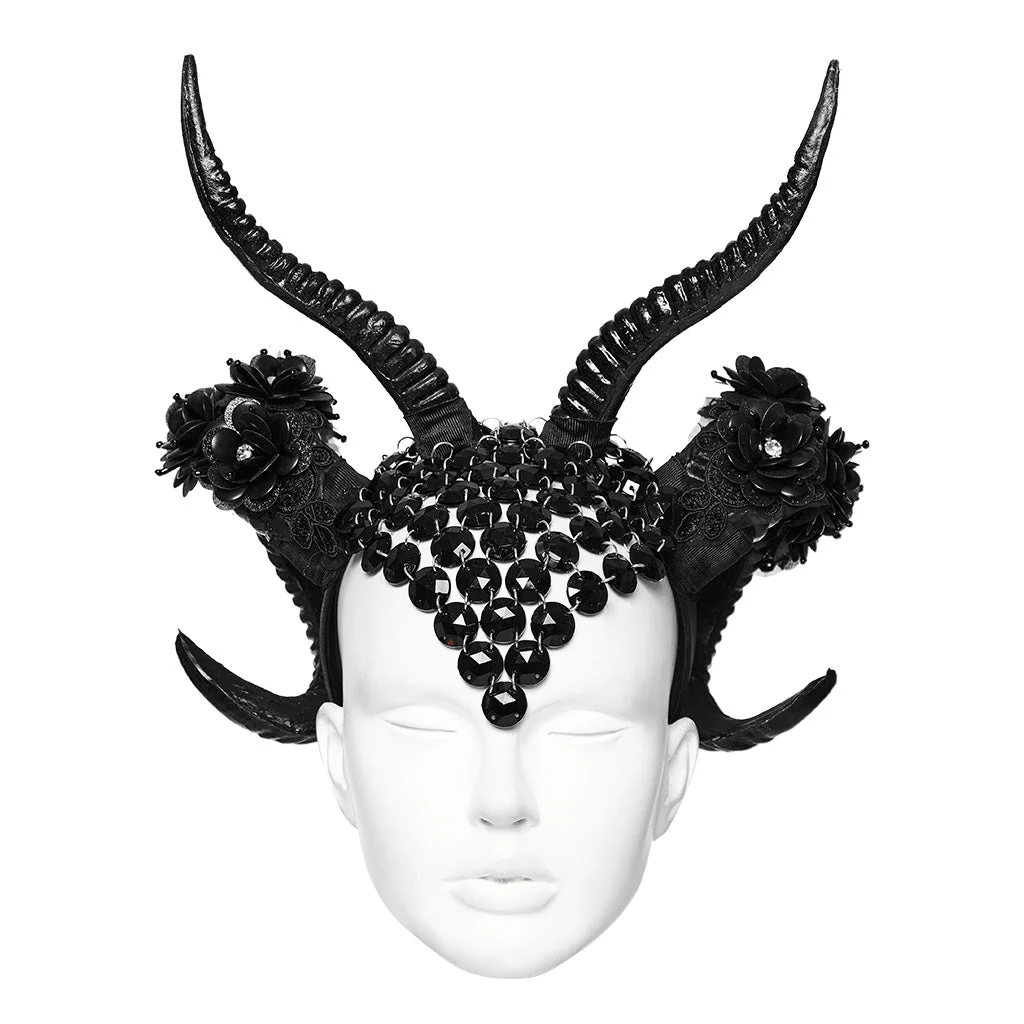 WS-613FSF Gothic Demon Horn Headdress with Floral and Gemstone Detailing - Image 15