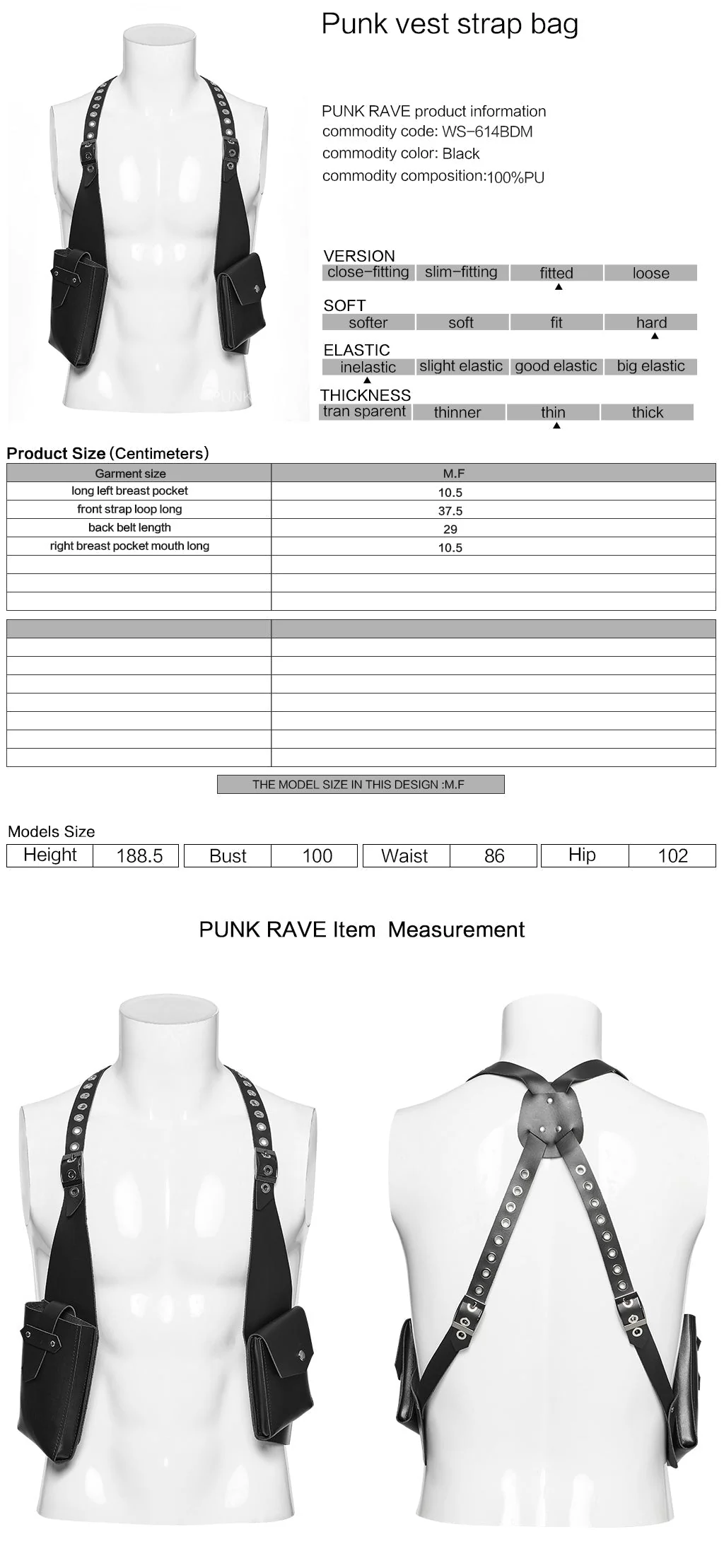 WS-614BDM Edgy Black Strap Punk Vest with Studded Details - Image 8