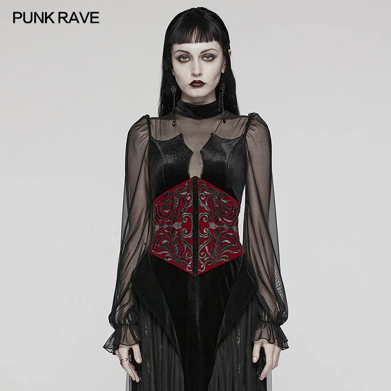 WS-616YDF Velvet Embroidered Lace-Up Gothic Corset Waist Cincher - Image 12