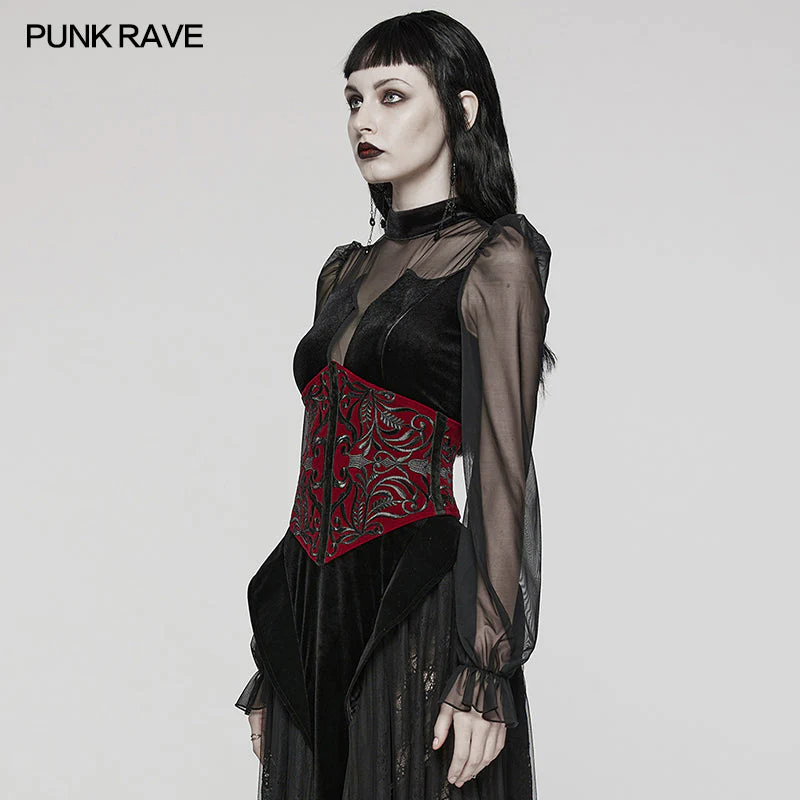 WS-616YDF Velvet Embroidered Lace-Up Gothic Corset Waist Cincher - Image 13