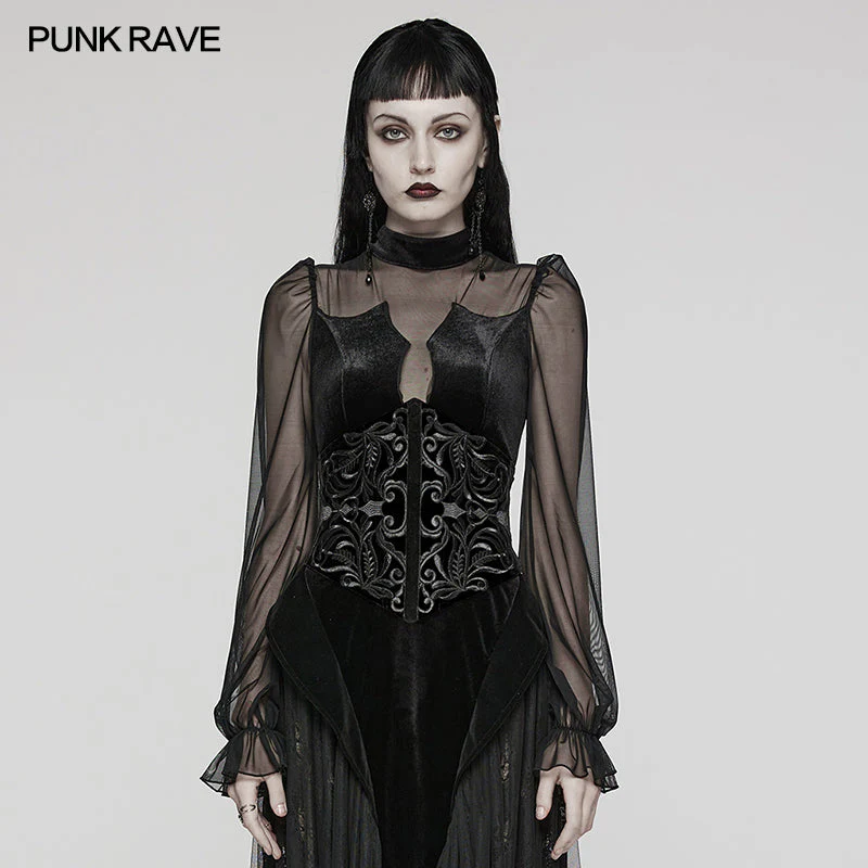 WS-616YDF Velvet Embroidered Lace-Up Gothic Corset Waist Cincher - Image 17