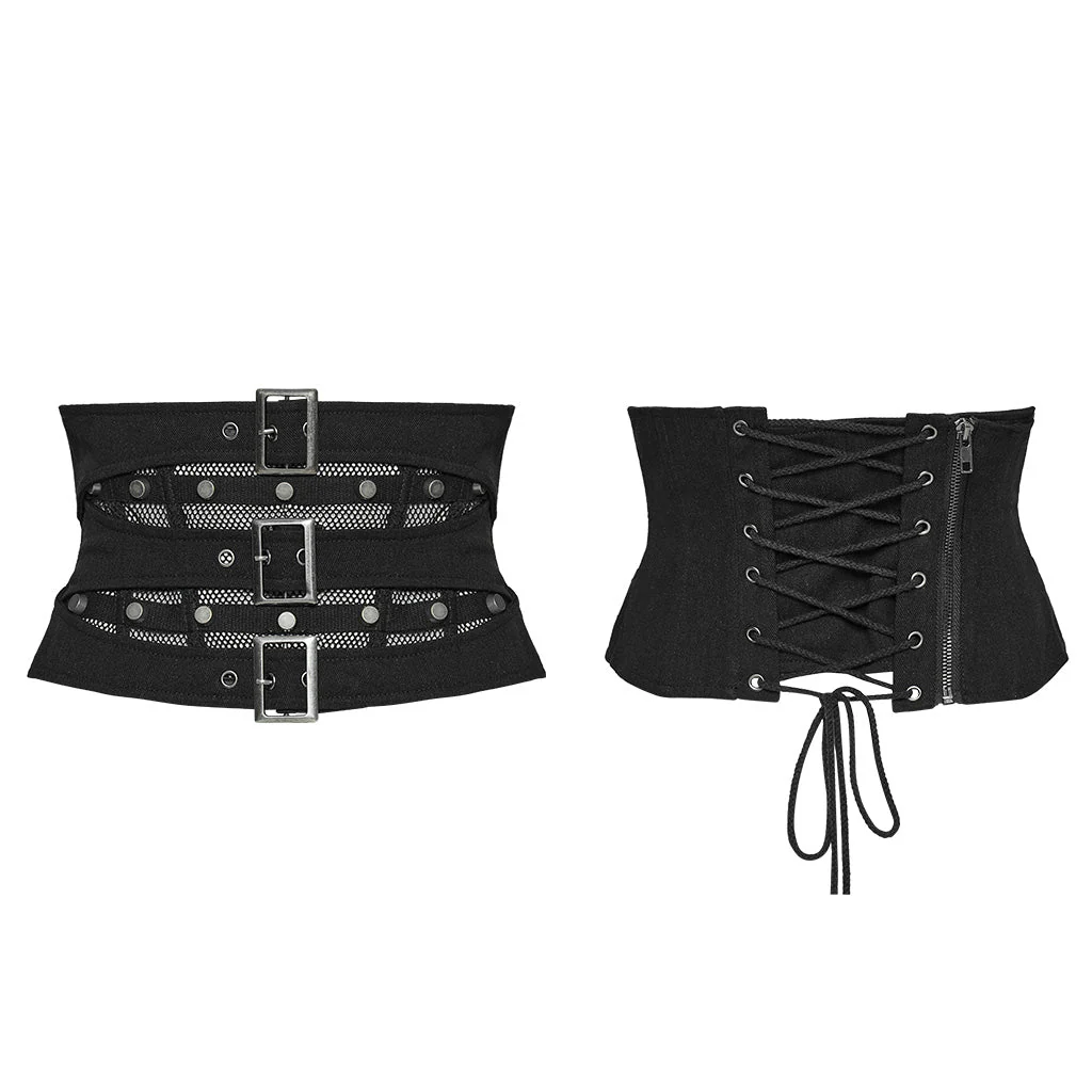 WS-619YDF Steampunk Mesh Buckle Lace-Up Punk Corset Fashion - Image 9