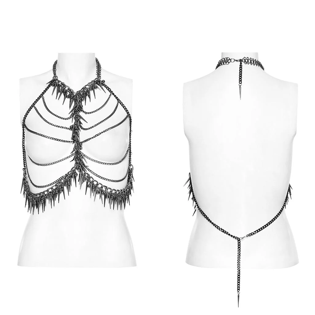 WS-621LHF Edgy Spiked Chain Harness Punk Accessories Statement Piece - Image 15