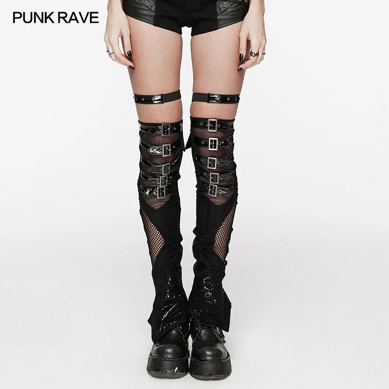 WS-622JTF Gothic Mesh Buckle Over-the-Knee Punk Accessories Leg Warmers - Image 13