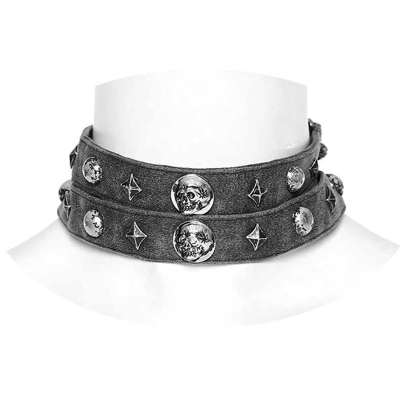 WS-625LH Gothic Skull Rivet Choker Punk Accessories Statement Necklace - Image 12