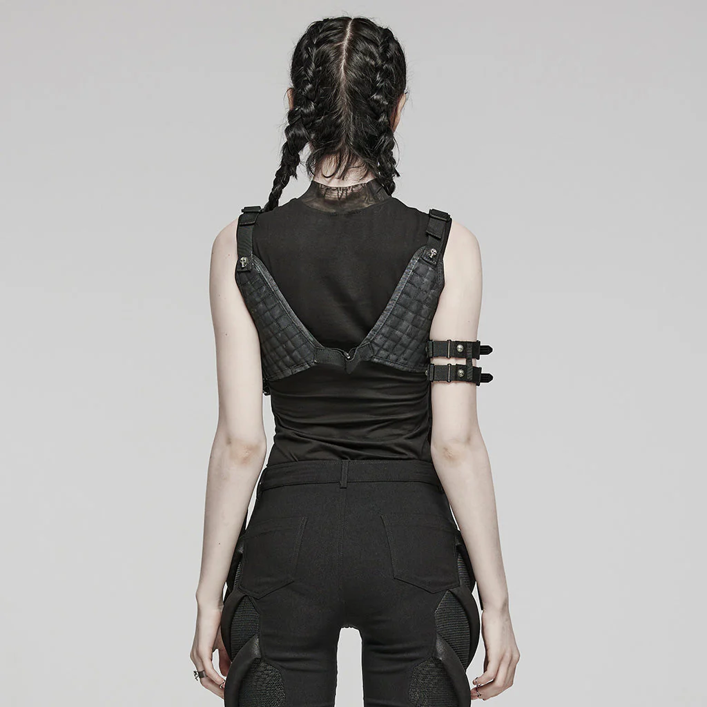 WS-626BD Stealthy Gothic Tactical Vest Punk Accessories Adjustable black Harness - Image 14