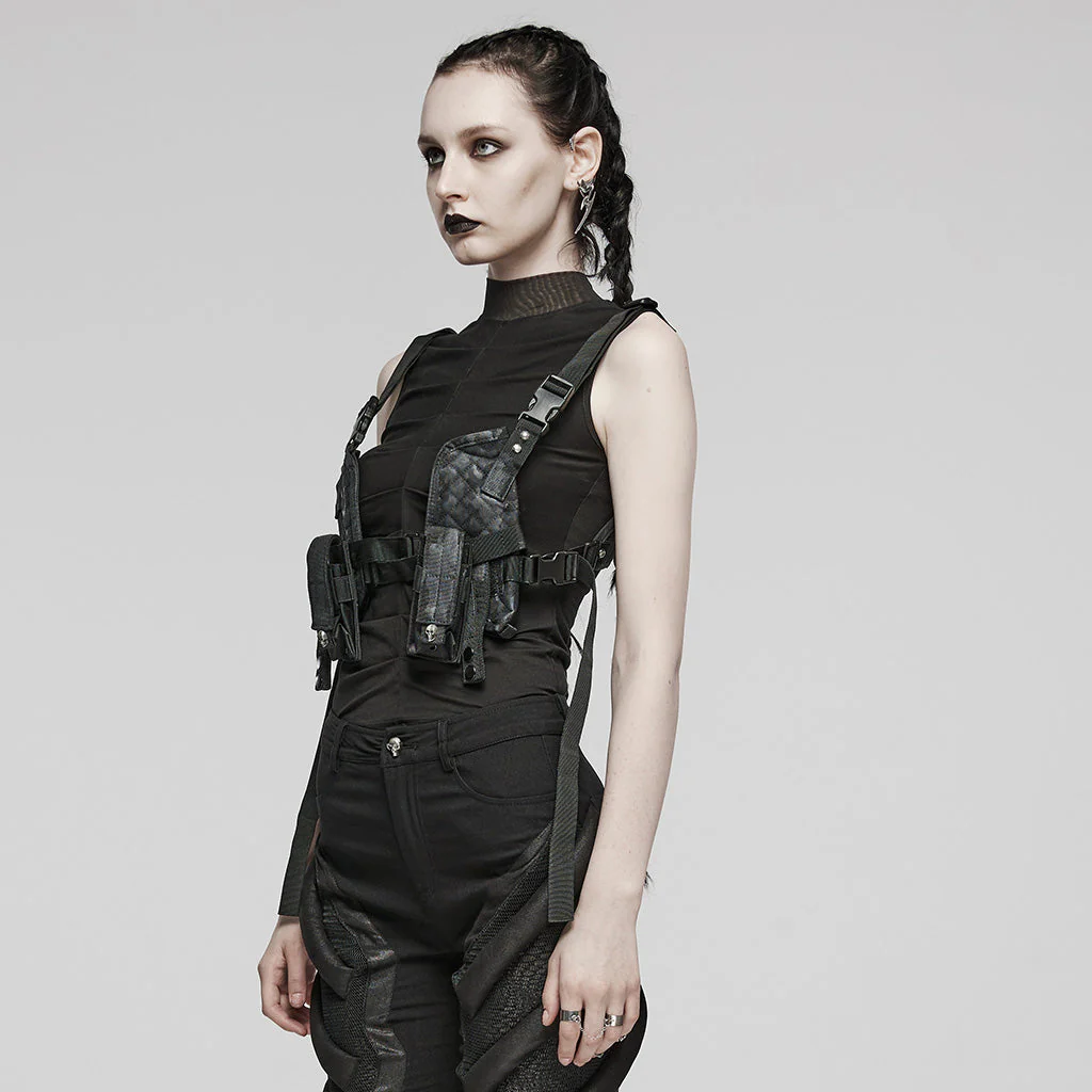 WS-626BD Stealthy Gothic Tactical Vest Punk Accessories Adjustable black Harness - Image 3