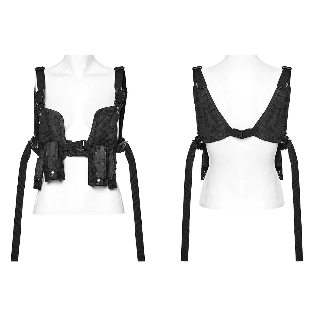 WS-626BD Stealthy Gothic Tactical Vest Punk Accessories Adjustable black Harness - Image 6