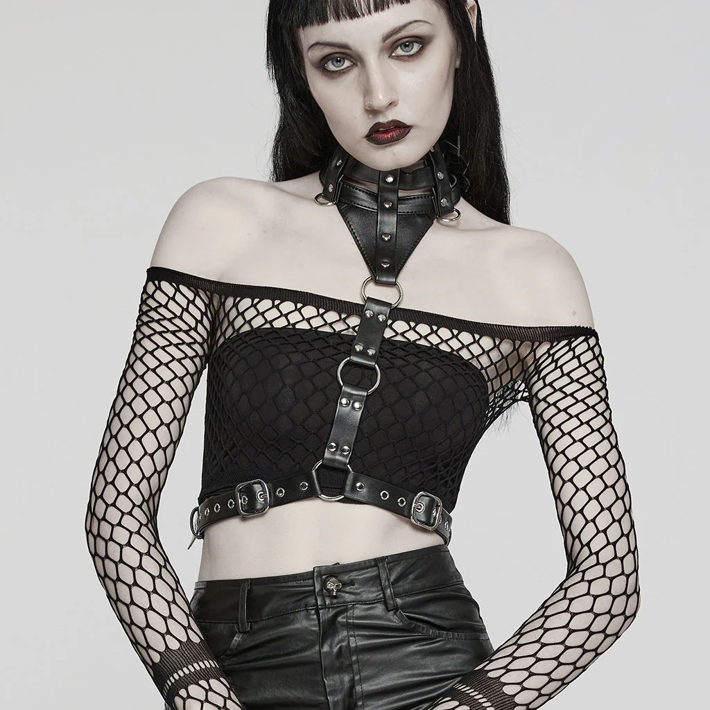 WS-628LHF Gothic Punk Choker Harness with Adjustable Belt Straps - Image 3