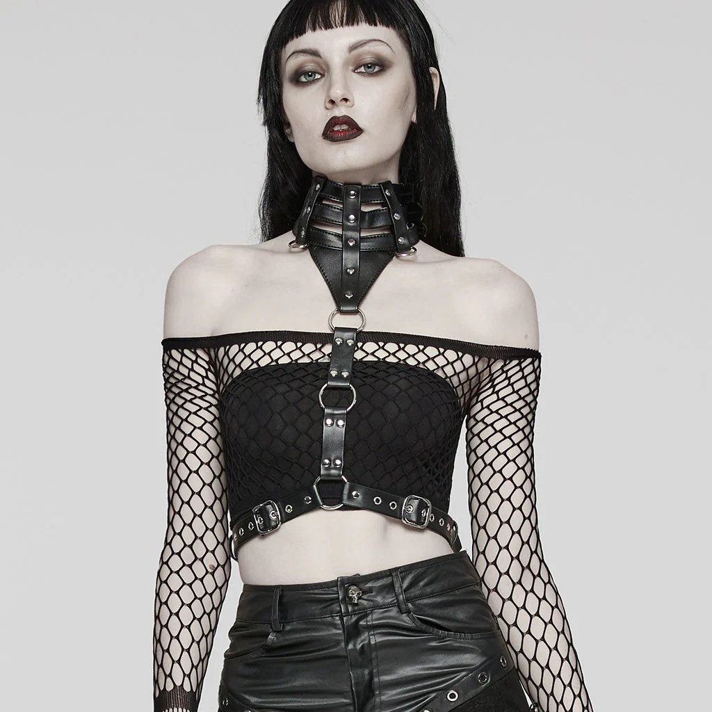 WS-628LHF Gothic Punk Choker Harness with Adjustable Belt Straps - Image 9