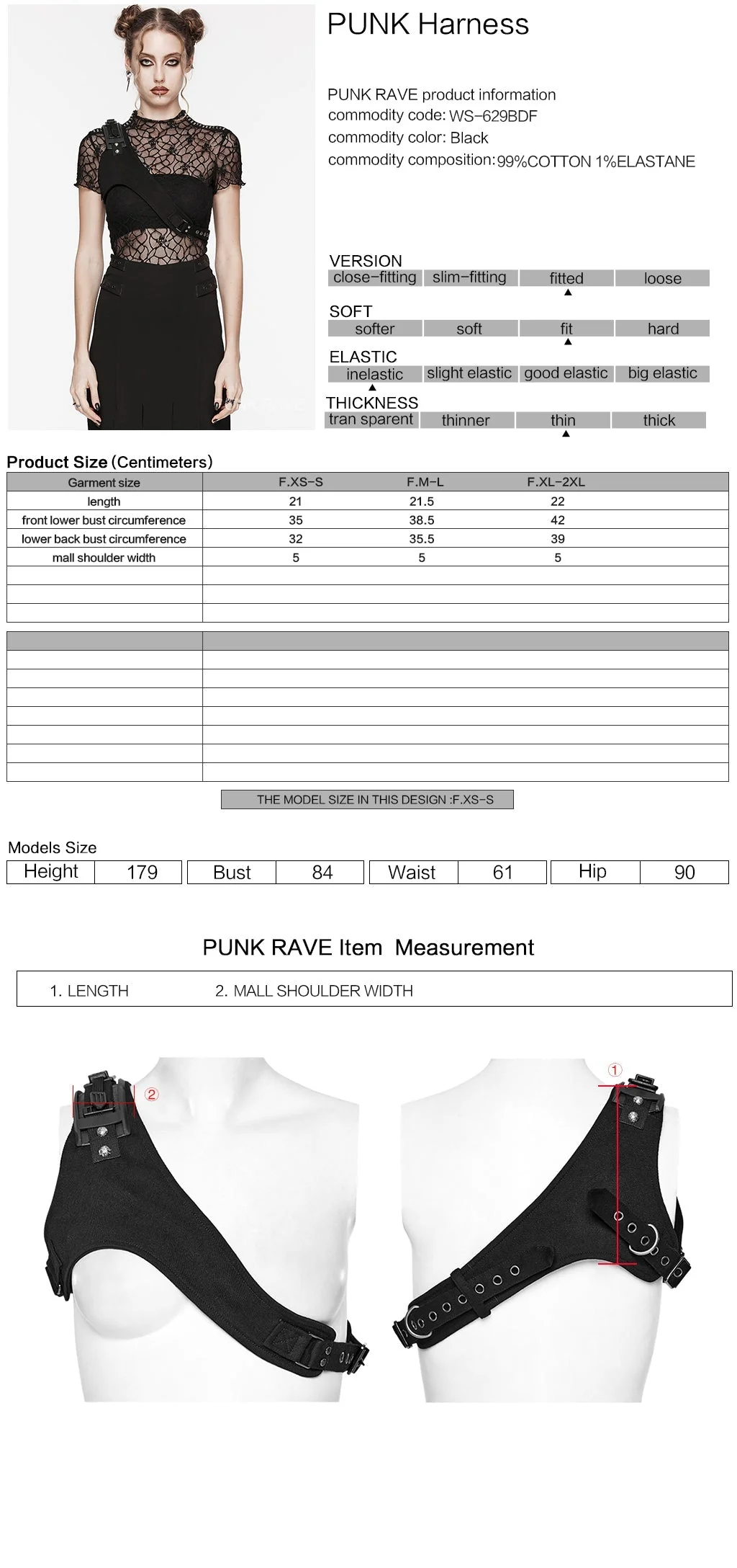 WS-629BDF Riveted Asymmetrical black Punk Shoulder Harness Accessory - Image 12