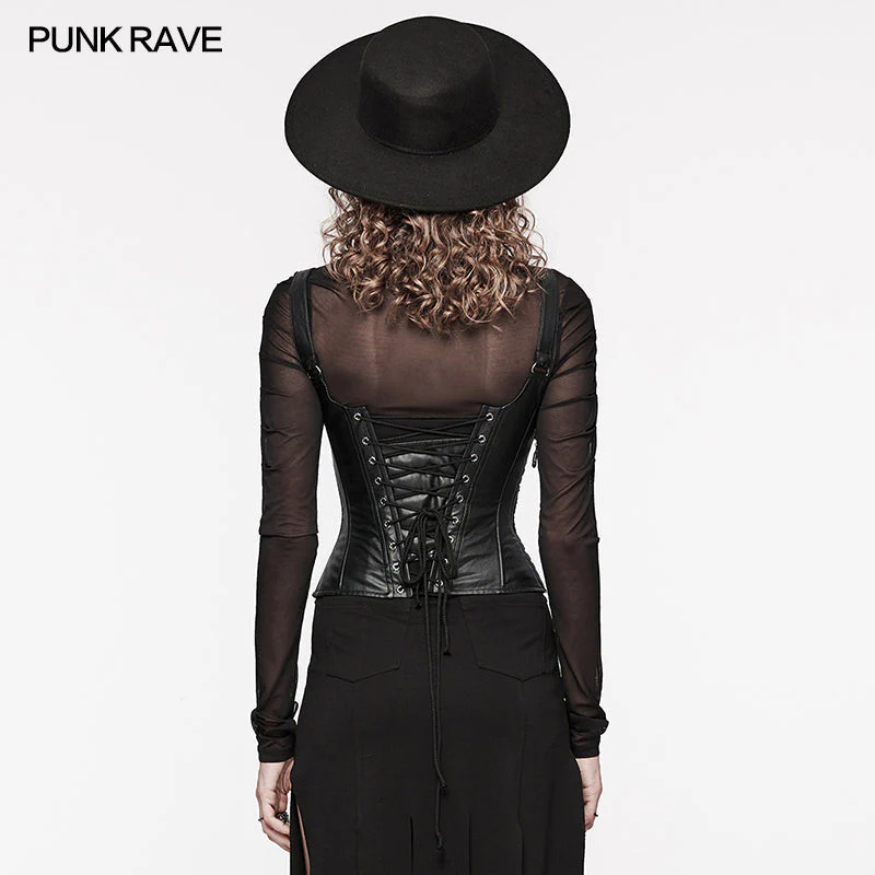 WS-630YDF Gothic Lace-Up Faux Leather Corset Vest with Buckle Straps - Image 15
