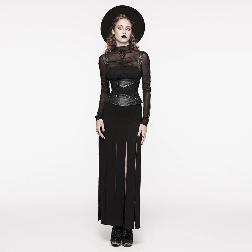 WS-630YDF Gothic Lace-Up Faux Leather Corset Vest with Buckle Straps - Image 20