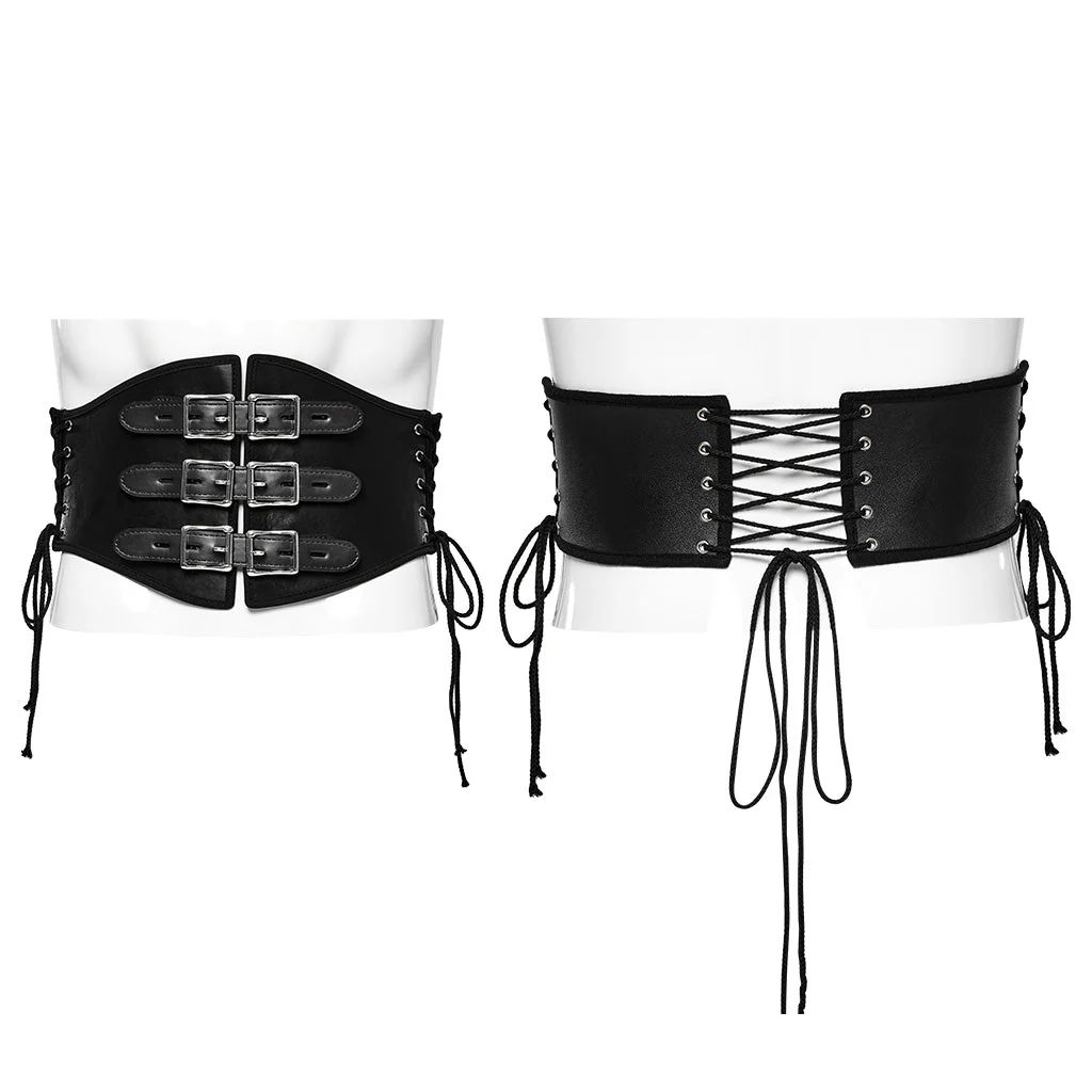 WS-635YDM Punk Rave Punk Corset Spiked Leather Waist Cincher with Red Buckle Straps - Image 21