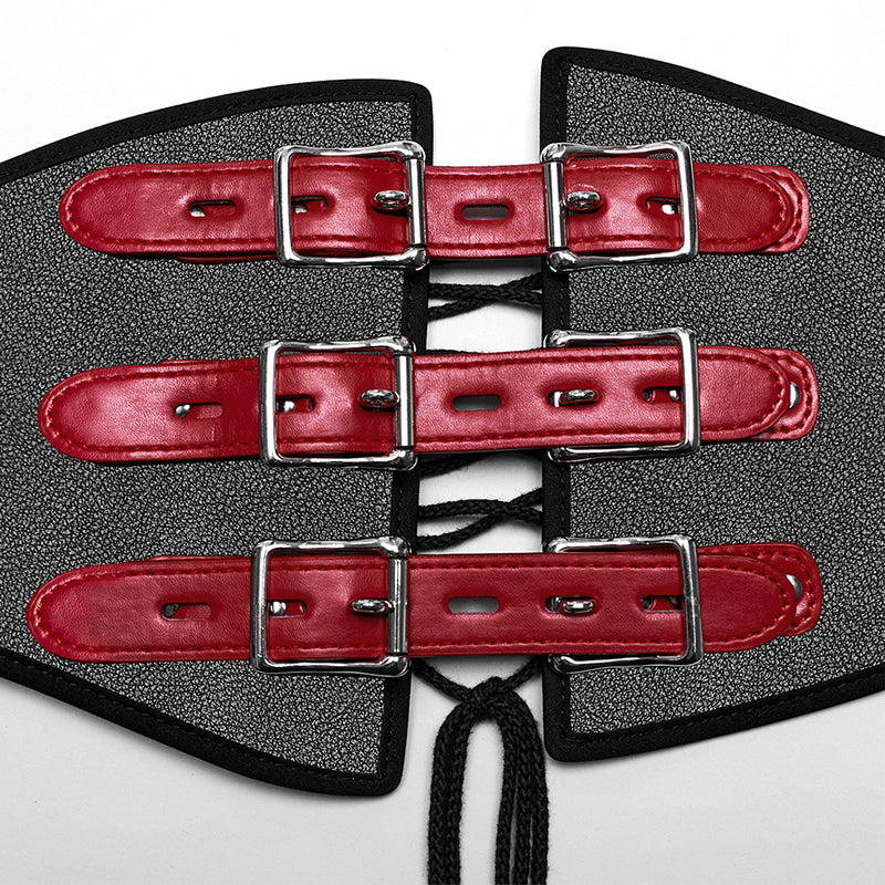 WS-635YDM Punk Rave Punk Corset Spiked Leather Waist Cincher with Red Buckle Straps - Image 29