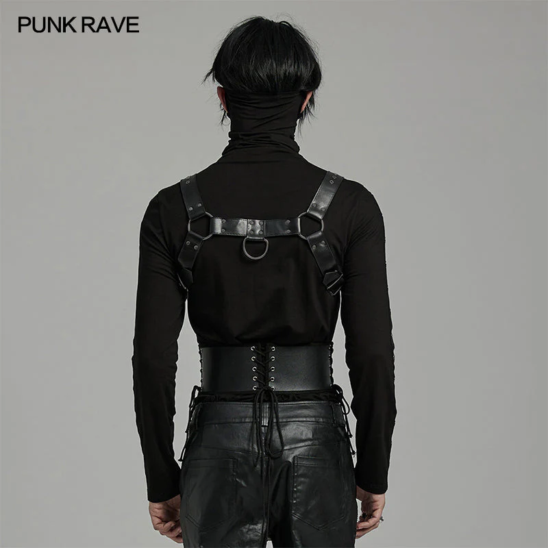 WS-635YDM Punk Rave Punk Corset Spiked Leather Waist Cincher with Red Buckle Straps - Image 38
