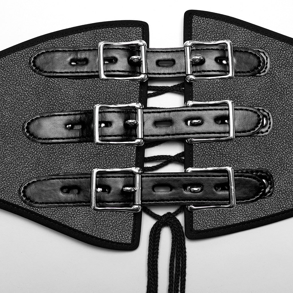 WS-635YDM Punk Rave Punk Corset Spiked Leather Waist Cincher with Red Buckle Straps - Image 45