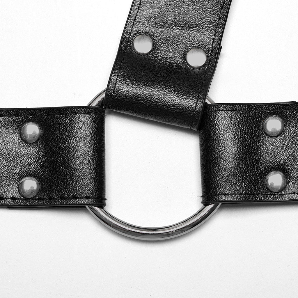 WS-637BDM Steampunk Leather Chest Harness with Metal Ring Details - Image 11
