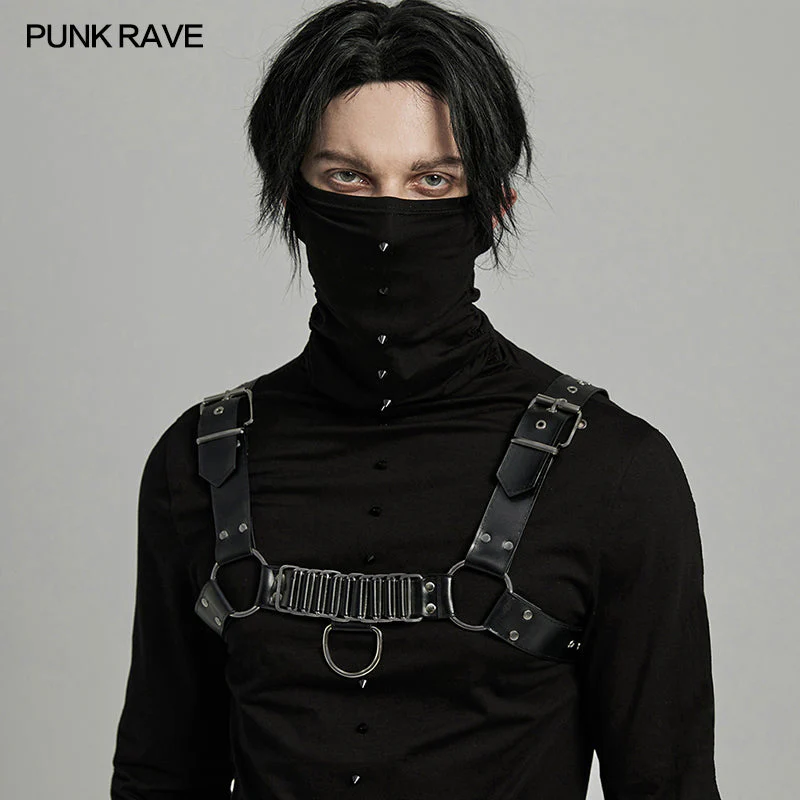 WS-637BDM Steampunk Leather Chest Harness with Metal Ring Details - Image 14