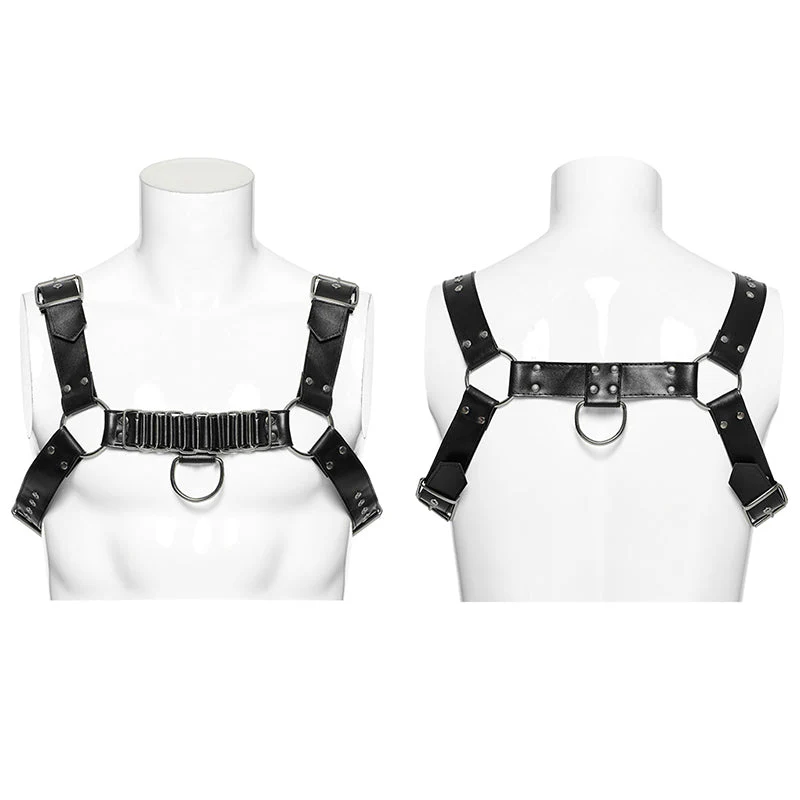 WS-637BDM Steampunk Leather Chest Harness with Metal Ring Details - Image 16