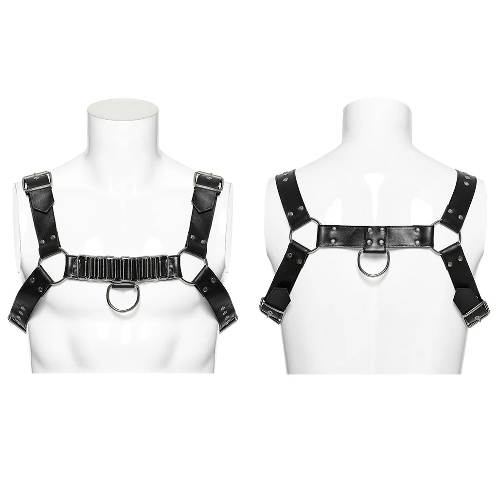 WS-637BDM Steampunk Leather Chest Harness with Metal Ring Details - Image 21