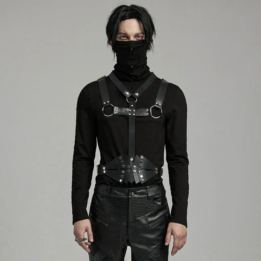 WS-638BDM Punk Accessories Leather Harness Vest with Studded Straps - Image 11