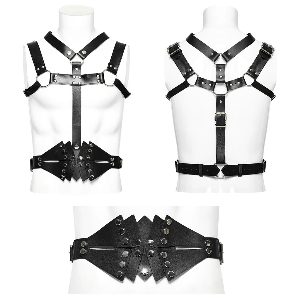 WS-638BDM Punk Accessories Leather Harness Vest with Studded Straps - Image 6
