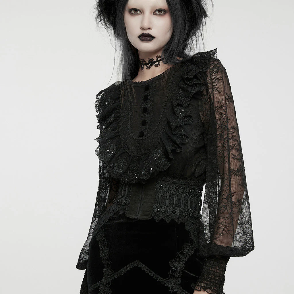 WS-639YDF Gothic Corset Lace Hollow Design Slim-Fit Black Waist Cincher - Image 4