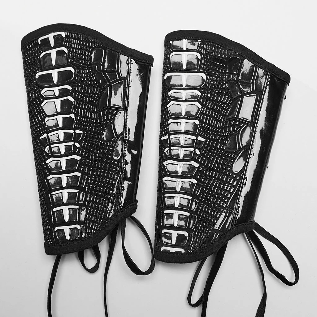 WS-640SSF Lace-Up Black Faux Leather Punk Gothic Arm Warmers - Image 6