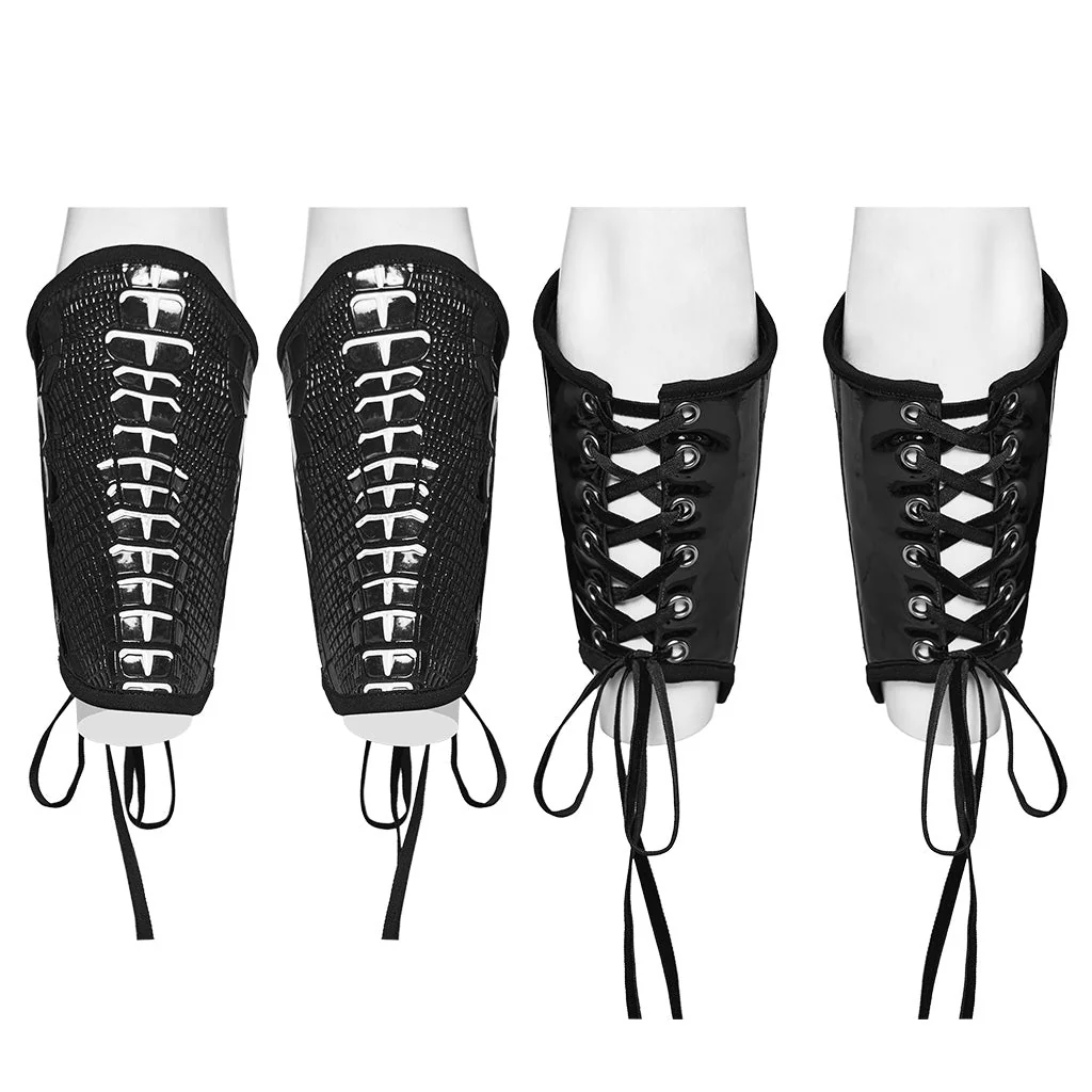 WS-640SSF Lace-Up Black Faux Leather Punk Gothic Arm Warmers - Image 9