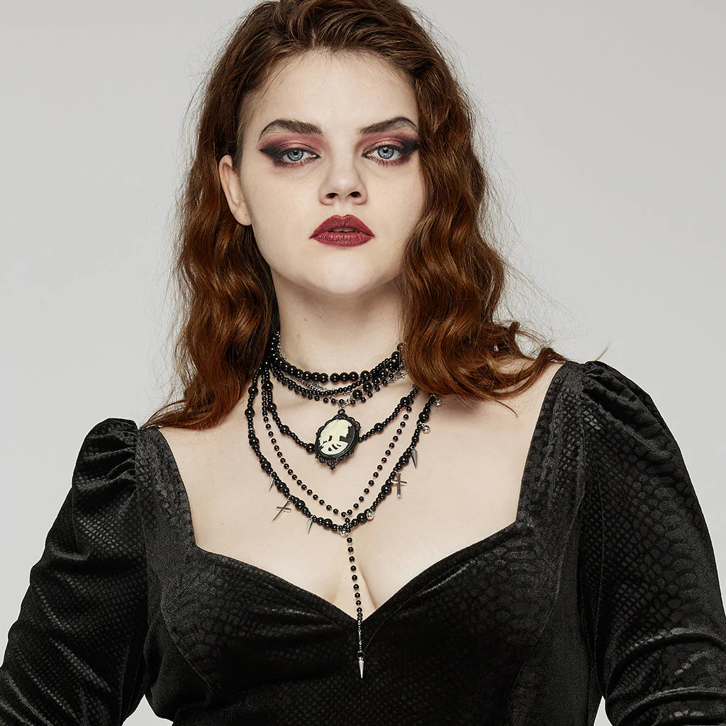 WS-658LHF Vintage Gothic Multi-Layer Cross Bead Necklace - Image 3