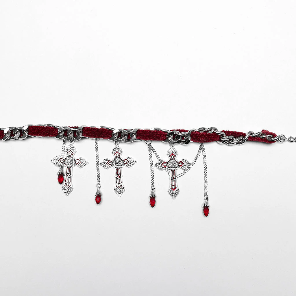 WS-659LHF Gothic Elegance Cross Choker Necklace Gothic Accessories Vintage Silver - Image 13