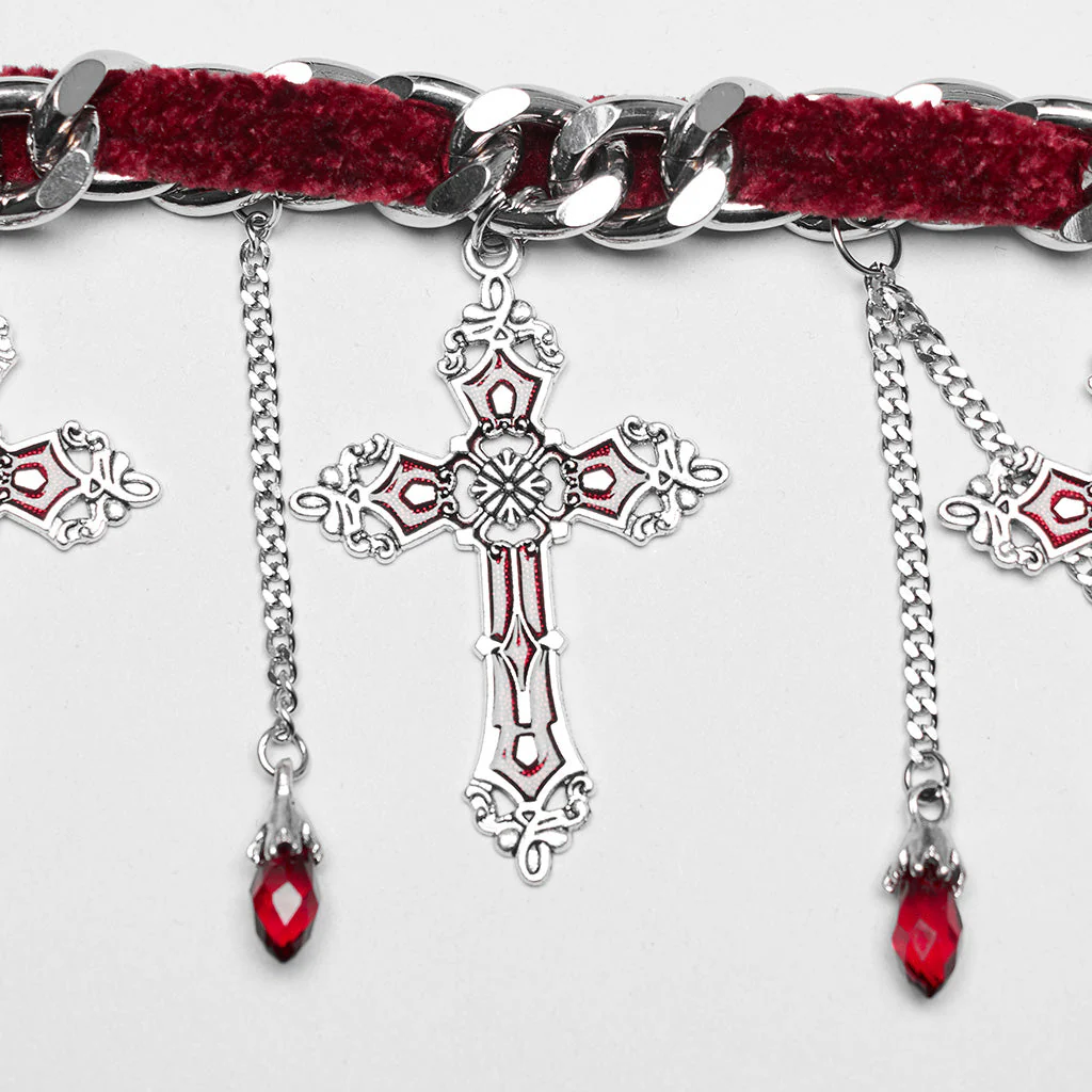WS-659LHF Gothic Elegance Cross Choker Necklace Gothic Accessories Vintage Silver - Image 30