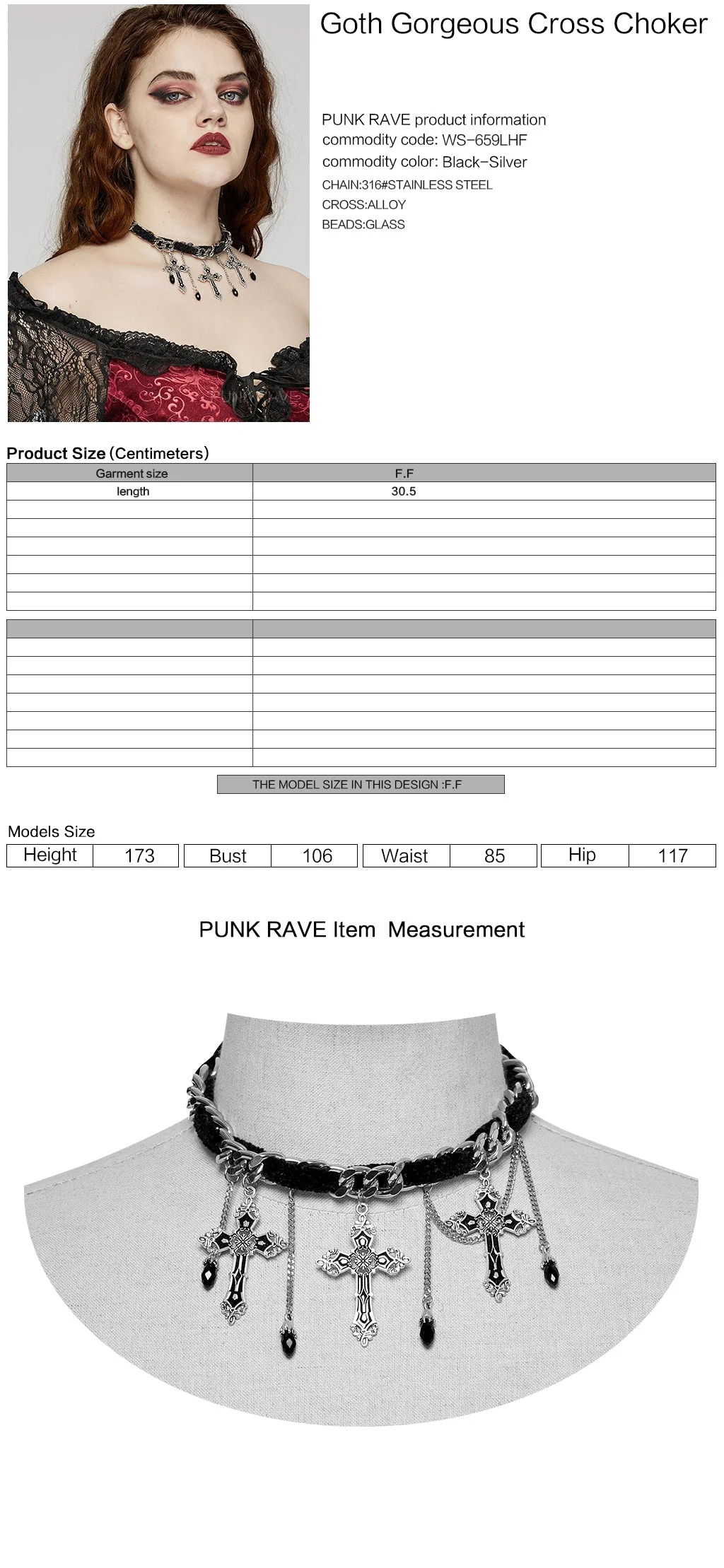WS-659LHF Gothic Elegance Cross Choker Necklace Gothic Accessories Vintage Silver - Image 33