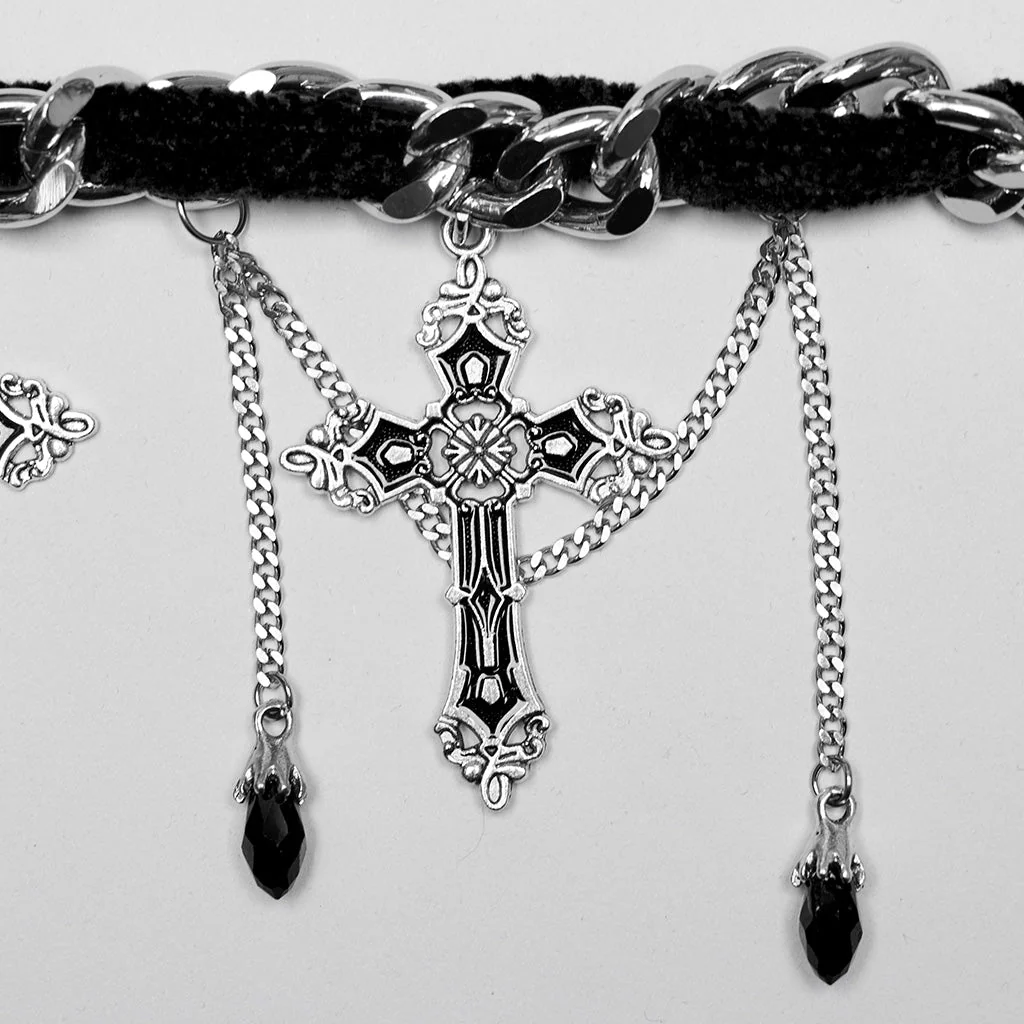 WS-659LHF Gothic Elegance Cross Choker Necklace Gothic Accessories Vintage Silver - Image 37
