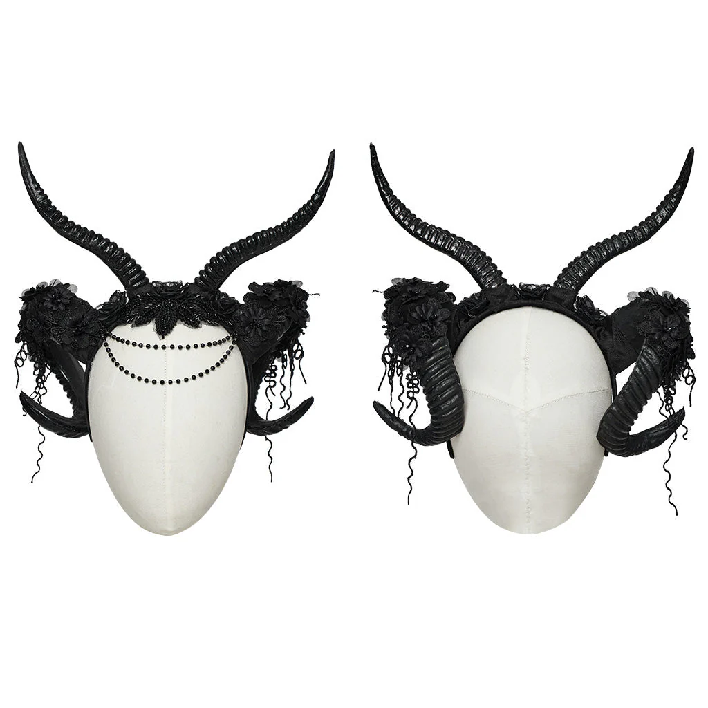 WS-661FSF Gothic Accessories Demon Horn Headdress with Lace and Chains - Image 10