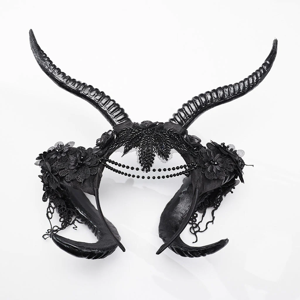 WS-661FSF Gothic Accessories Demon Horn Headdress with Lace and Chains - Image 14