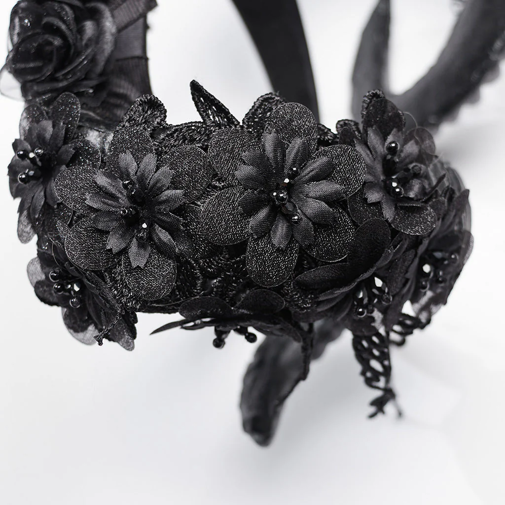 WS-661FSF Gothic Accessories Demon Horn Headdress with Lace and Chains - Image 15