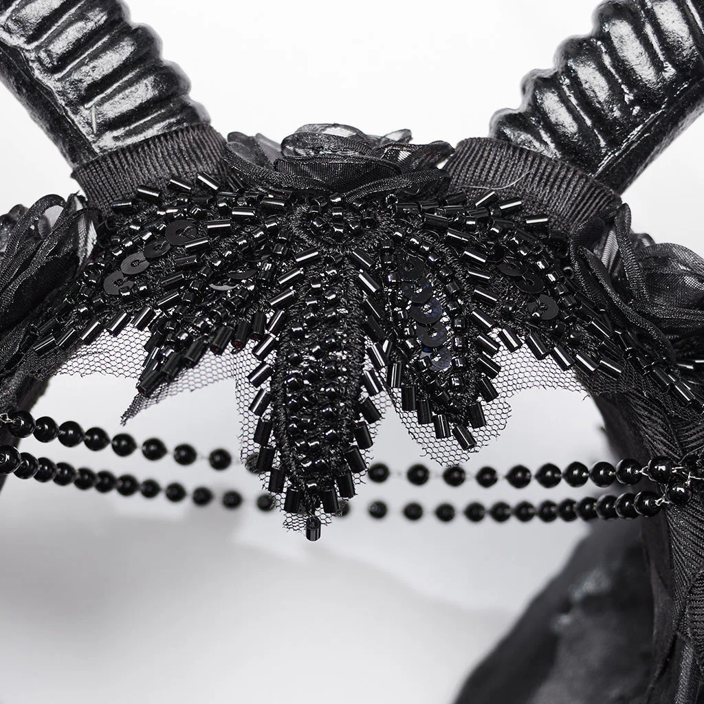 WS-661FSF Gothic Accessories Demon Horn Headdress with Lace and Chains - Image 24