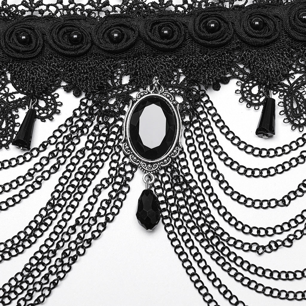 WS-668LHF Gothic Lace Choker Necklace Black Lace Chains Victorian Rose - Image 15