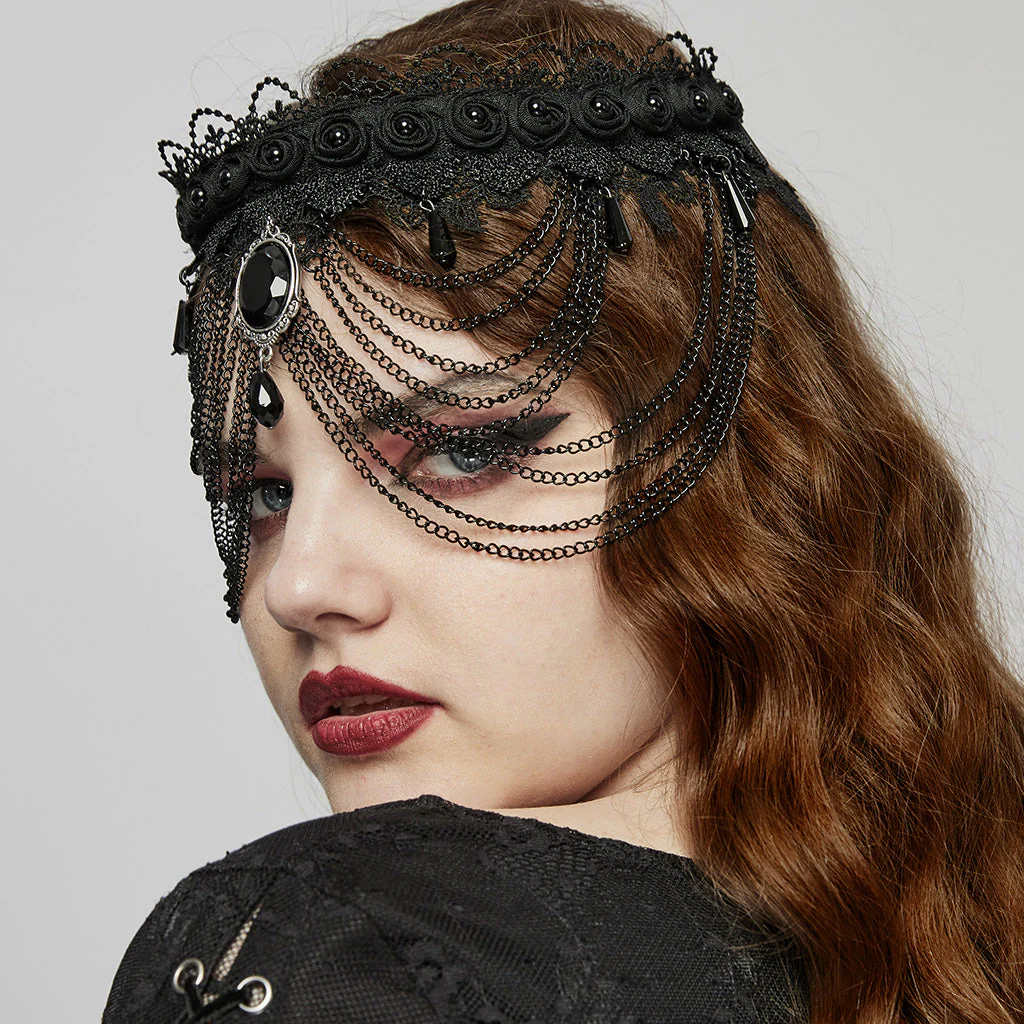 WS-668LHF Gothic Lace Choker Necklace Black Lace Chains Victorian Rose - Image 21